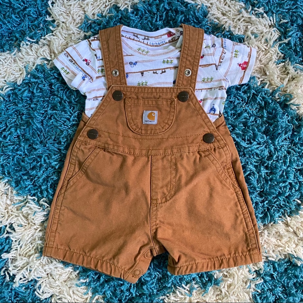 3 mo Carhartt canvas overalls with onesie